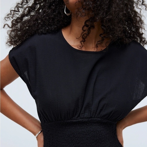 Madewell Smocked-Waist Midi Dress in True Black Seersucker size XS NWT NP123 - Picture 5 of 12